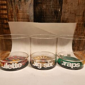 Vtg Groovy 70's Casino Games Novelty Barware Cup Tumblers Howw Mfg 12 oz Set 3